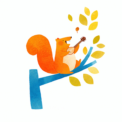 JPG 나무 동물 계절 행복 음악 컬러 잎 연주 일러스트 노래 자연 가지 공연 만화 우쿨렐레 즐거움 다람쥐 국내일러스트 AI일러스트 AI콘텐츠 식물 감정 채소 현악기 문화예술 이벤트 설치류 생태계 파일형식