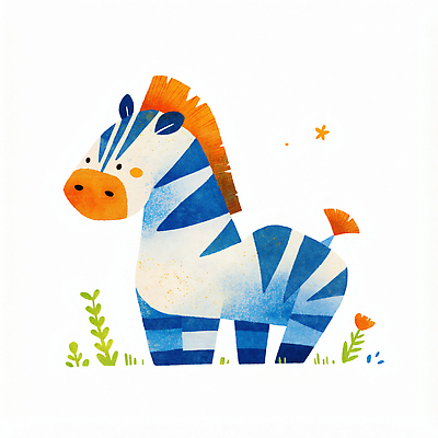 JPG 식물 동물 디자인 어린이 일러스트 자연 놀이 생명 동화 잔디 초원 파란색 귀여움 환경 주황색 만화 즐거움 그림 얼룩말 창의력 국내일러스트 AI일러스트 AI콘텐츠 감정 컬러 컨셉 사람 말_동물 생태계 파일형식