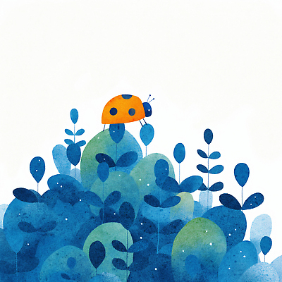 JPG 식물 외관 예술 곤충 일러스트 자연 생명 풍경 초록색 파란색 환경 주황색 유기농 생태계 무당벌레 조화 색감 창의성 국내일러스트 AI일러스트 AI콘텐츠 동물 웰빙 컬러 파일형식