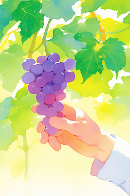 JPG 손 계절 컬러 농업 과일 일러스트 모션 자연 포도 나뭇잎 풍경 초록색 여름 햇빛 농장 수확 신선 농부 즐거움 애니메이션 국내일러스트 AI일러스트 AI콘텐츠 직업 감정 산업 잎 신체부위 태양 생태계 파일형식