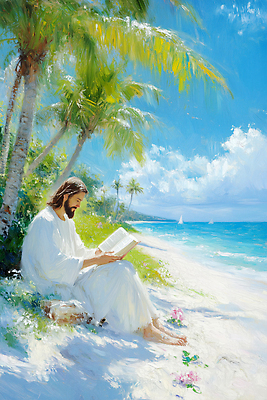 JPG 바다 여행 일러스트 자연 하늘 휴식 풍경 해변 라이프 야자수 독서 햇빛 평화 믿음 성경 산책 예수 조용 뷰티풀 국내일러스트 AI일러스트 AI콘텐츠 나무 감정 컨셉 종교용품 생활 태양 신_종교 생태계 파일형식