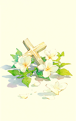 JPG 꽃 종교 예술 상징 백그라운드 십자가 잎 일러스트 자연 생명 초록색 평화 흰색 조용 감성 조화 뷰티풀 국내일러스트 AI일러스트 AI콘텐츠 식물 컬러 컨셉 생태계 파일형식