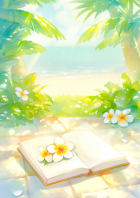 JPG 나무 꽃 여유 바다 여행 일러스트 자연 휴식 열대 풍경 해변 책 초록색 여름 햇빛 평화 페이지 뷰티풀 국내일러스트 AI일러스트 AI콘텐츠 식물 계절 감정 컬러 컨셉 태양 생태계 파일형식