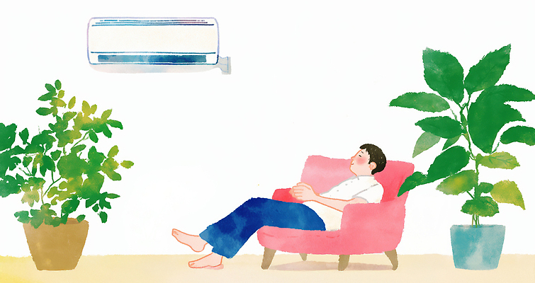 JPG 식물 남자 화분 일러스트 자연 바람 휴식 주택 실내 일상 초록색 여름 소파 평화 환경 소리 원근감 편안함 에어컨 안락 국내일러스트 AI일러스트 AI콘텐츠 자연요소 계절 뷰포인트 컬러 컨셉 의자 날씨 사람 내부 건물 라이프 가전제품 감각 생태계 파일형식