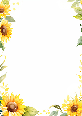 JPG 식물 디자인 꽃 백그라운드 잎 일러스트 자연 해바라기 수채화 프레임 밝음 장식 여름 그림 화사함 조화 색감 차분 국내일러스트 AI일러스트 AI콘텐츠 계절 컨셉 생태계 파일형식