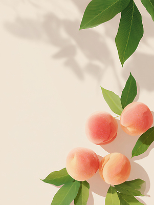 JPG 식물 음식 컬러 백그라운드 잎 농업 과일 일러스트 자연 식탁 디저트 따뜻함 건강 여름 인테리어 수확 신선 복숭아 조화 국내일러스트 AI일러스트 AI콘텐츠 디자인 계절 산업 탁자 생태계 파일형식