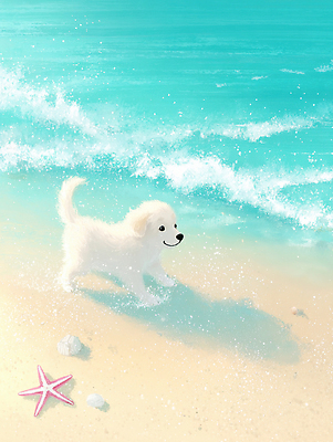 JPG 동물 행복 반려견 물결 모래 파도 바다 일러스트 자연 해변 여름 햇빛 소풍 강아지 발자국 소통 놀기 국내일러스트 AI일러스트 AI콘텐츠 계절 감정 컨셉 자국 모션 반려동물 태양 야외활동 개 생태계 파일형식