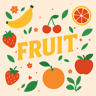 디자인 음식 컬러 백그라운드 오렌지 과일 일러스트 텍스트 자연 딸기 바나나 건강 장식 신선 체리 사과 심플 국내일러스트 AI파일 생태계 파일형식 벡터