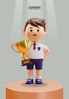 PSD 편집이미지 캐릭터 어린이 학교 성공 소년 3D 기쁨 꿈 축하 수면 트로피 프레젠테이션 애니메이션 자부심 편집3D 교육 남자 감정 컨셉 사람 물 상_우승 디지털합성 파일형식