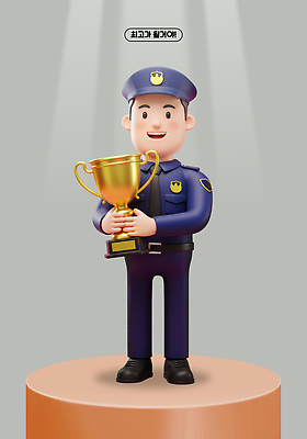 PSD 편집이미지 캐릭터 상징 조명 기념 3D 금색 축하 우승 원형 경찰 트로피 애니메이션 대회 편집3D 도형 직업 컬러 컨셉 최고 상_우승 디지털합성 파일형식