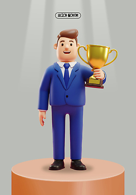PSD 편집이미지 캐릭터 포즈 성공 조명 기념 정장 3D 기쁨 무대 비즈니스맨 트로피 긍정적 자부심 편집3D 옷 남자 감정 컨셉 비즈니스 직장인 상_우승 디지털합성 파일형식