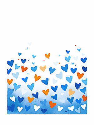 JPG 디자인 감정 예술 컬러 백그라운드 패턴 일러스트 사랑 장식 파란색 갈색 주황색 자유 하트 표현 감각 배열 그림 창의성 국내일러스트 AI일러스트 AI콘텐츠 모양 컨셉 무늬 파일형식