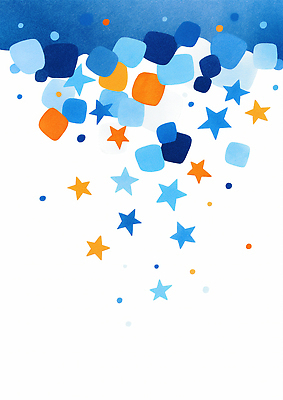 JPG 디자인 별 예술 컬러 백그라운드 패턴 일러스트 추상 그래픽 파란색 사각형 주황색 다양 표현 즐거움 조화 독창 창의성 흩어짐 국내일러스트 AI일러스트 AI콘텐츠 자연요소 도형 감정 다수 컨셉 무늬 파일형식