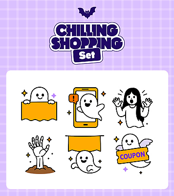 일러스트 그래픽 스마트폰 세트 귀여움 할로윈 쿠폰 온라인쇼핑 감성 편리함 소통 상상력 특징 국내일러스트 AI파일 컨셉 핸드폰 스마트기기 쇼핑 온라인 파일형식 벡터