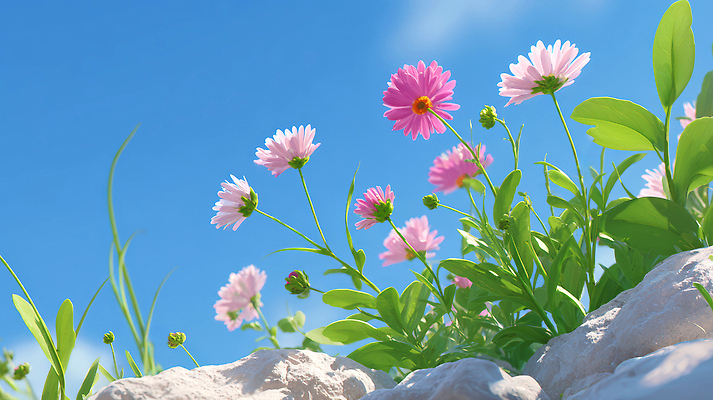 JPG 식물 편집이미지 꽃 분홍색 자연 하늘 생명 풍경 초록색 봄 바위 생태계 뷰티풀 편집실사 AI포토 AI콘텐츠 계절 컬러 돌_바위 CG 파일형식