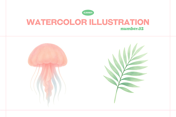 PSD 식물 디자인 예술 바다 컬러 잎 일러스트 자연 수채화 여름 수중동물 부드러움 조화 색감 창작 국내일러스트 동물 계절 감각 생태계 파일형식