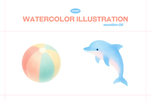 PSD 동물 디자인 감정 예술 바다 컬러 일러스트 공 상상 물놀이 수채화 밝음 취미 해변 그래픽 여름 귀여움 다양 돌고래 창작 국내일러스트 계절 다수 컨셉 포유류 놀이 수중동물 파일형식