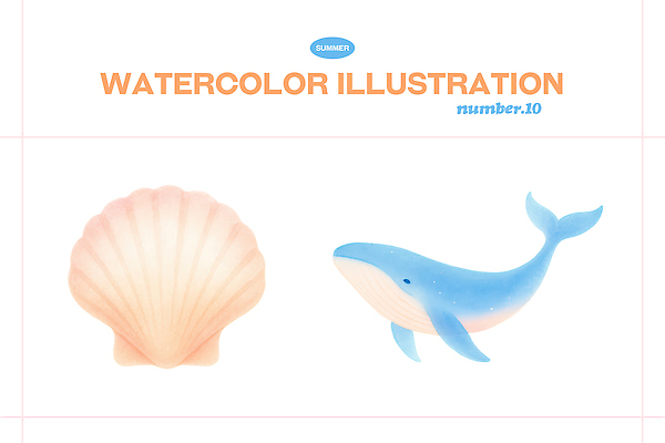 PSD 동물 바다 분홍색 컬러 일러스트 자연 조개 수채화 여름 파란색 수중동물 고래 그림 부드러움 상상력 색감 어울림 국내일러스트 계절 포유류 모션 어패류 감각 생태계 파일형식