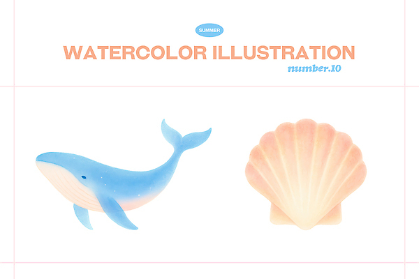 PSD 예술 바다 일러스트 자연 조개 수채화 해변 일상 여름 수중 수중동물 고래 그림 수족관 색감 창작 국내일러스트 동물 계절 포유류 어패류 라이프 생태계 파일형식