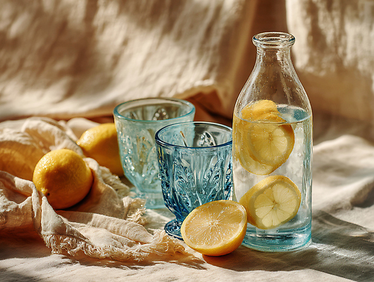 JPG 편집이미지 음료 탁자 디저트 조명 잔 생활 여름 인테리어 주방 레몬 물병 편집실사 AI포토 AI콘텐츠 식기 디자인 계절 음식 가구 과일 물통 CG 파일형식