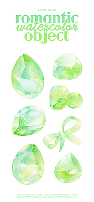 PSD 디자인 리본 예술 일러스트 수채화 장식 초록색 로맨틱 감각 비눗방울 크리스탈 보석 오브젝트 질감 뷰티풀 창의력 디지털아트 국내일러스트 컬러 컨셉 광석 파일형식