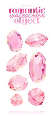 모양 PSD 디자인 예술 분홍색 컬러 일러스트 장신구 수채화 장식 빛 반짝임 낭만 우아함 선택 크리스탈 보석 배열 질감 이미지 색감 창의성 국내일러스트 컨셉 모션 광석 파일형식