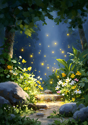 JPG 식물 꽃 일러스트 자연 조명 풍경 여름 빛 평화 정원 고요 숲 신비 달빛 꽃길 뷰티풀 국내일러스트 AI일러스트 AI콘텐츠 계절 길 컨셉 달 생태계 파일형식