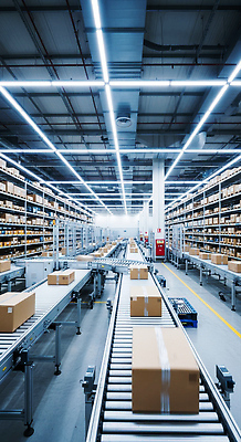 JPG 편집이미지 산업 조명 기술 관리 작업 상품 배송 창고 정리 시스템 소포 물류 자동화 효율 물류센터 편집실사 AI포토 AI콘텐츠 컨셉 CG 파일형식