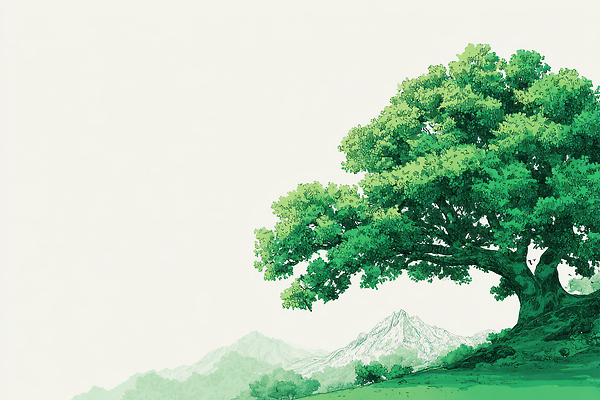 JPG 나무 식물 길 여행 일러스트 자연 하늘 생명 산 풍경 초원 초록색 햇빛 평화 환경 고요 탐험 숲 생태계 조화 국내일러스트 AI일러스트 AI콘텐츠 컬러 컨셉 태양 파일형식