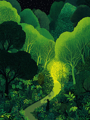 JPG 나무 식물 야경 일러스트 자연 생명 풍경 여름 빛 어둠 흐름 개울 숲 신비 생태계 조용 별빛 경관 차분 국내일러스트 AI일러스트 AI콘텐츠 계절 별 컨셉 강 야간 파일형식 풍경_경치