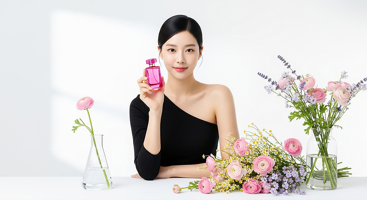 JPG 모델 편집이미지 패션 꽃 분홍색 자연 조명 여름 뷰티 촬영 화장품 알림 향수 화사함 마케팅 의료성형뷰티 스타일 편집실사 AI인물포토 AI콘텐츠 식물 계절 컬러 컨셉 CG 생태계 파일형식 AI포토