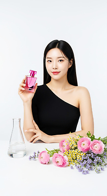 JPG 모델 편집이미지 디자인 꽃 분홍색 꽃다발 미소 뷰티 화려 우아함 알림 향수 의료성형뷰티 스타일 세련 프로모션 편집실사 AI인물포토 AI콘텐츠 식물 컬러 컨셉 표정 이벤트 화장품 CG 파일형식 AI포토