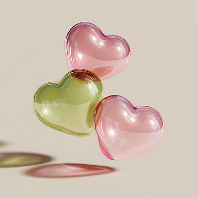 JPG 편집이미지 디자인 감정 예술 분홍색 백그라운드 사랑 공중 장식 초록색 하트 투명 심볼 오브젝트 젤리 편집3D AI컴퓨터그래픽 AI콘텐츠 모양 컬러 디저트 3D 파일형식