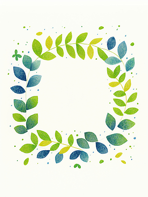 JPG 식물 디자인 예술 컬러 백그라운드 잎 패턴 일러스트 자연 프레임 장식 초록색 파란색 갈색 풀 채색 생동감 서클 국내일러스트 AI일러스트 AI콘텐츠 무늬 미술 생태계 파일형식