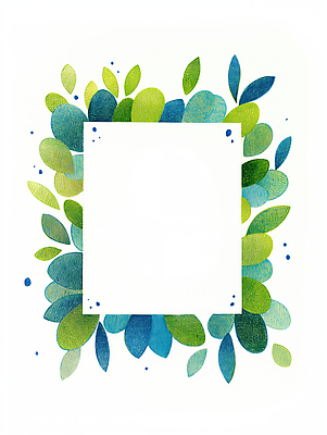 JPG 식물 디자인 예술 백그라운드 잎 일러스트 자연 수채화 장식 초록색 파란색 그림 심플 조화 색감 창의성 국내일러스트 AI일러스트 AI콘텐츠 컬러 생태계 파일형식