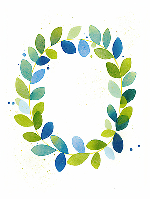 JPG 식물 디자인 예술 컬러 잎 일러스트 자연 수채화 그래픽 장식 초록색 파란색 표현 원형 감각 조화 뷰티풀 창작 국내일러스트 AI일러스트 AI콘텐츠 도형 생태계 파일형식