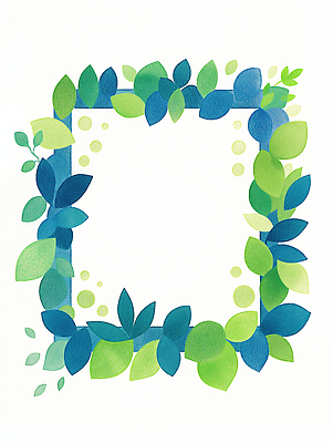 JPG 모양 식물 디자인 예술 컬러 잎 일러스트 자연 프레임 장식 초록색 파란색 순수 그림 질감 수공예 창의성 국내일러스트 AI일러스트 AI콘텐츠 컨셉 공예 생태계 파일형식