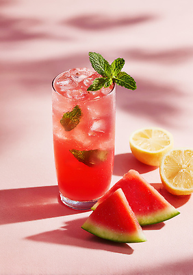 JPG 편집이미지 음료 과일 유리 수박 장식 여름 얼음 칵테일 시원함 레몬 민트 상큼 과즙 편집실사 AI포토 AI콘텐츠 자연요소 계절 재질 주류 허브 CG 파일형식