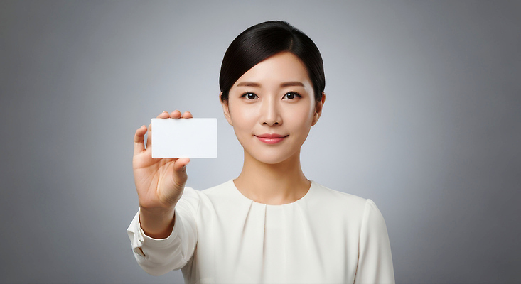 JPG 편집이미지 여자 포즈 비즈니스 명함 회색배경 표정 미소 직장인 자신감 알림 프레젠테이션 모던 의료성형뷰티 편집실사 AI인물포토 AI콘텐츠 직업 감정 백그라운드 사람 회색 CG 파일형식 AI포토