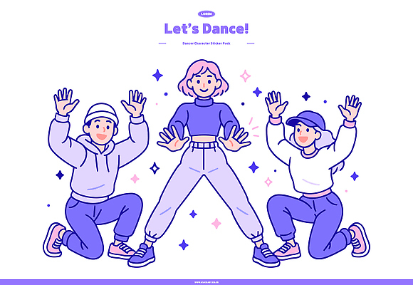 캐릭터 디자인 감정 컬러 포즈 백그라운드 일러스트 모션 표정 그래픽 친구 파티 활발 모임 표현 춤 즐거움 소통 스타일 일러캐릭터 AI파일 컨셉 관계 문화예술 이벤트 파일형식 벡터