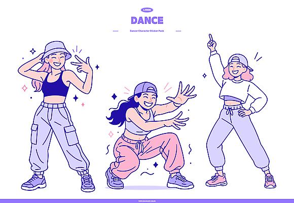 옷 여자 포즈 일러스트 모션 거리 표정 취미 캐주얼 청춘 유행 에너지 표현 춤 자신감 즐거움 클럽 국내일러스트 AI파일 감정 컨셉 문화예술 사람 파일형식 벡터