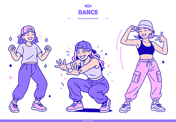 캐릭터 옷 여유 음악 포즈 스티커 일러스트 모션 그래픽 활발 표현 춤 즐거움 애니메이션 리듬 색감 스타일 국내일러스트 일러캐릭터 AI파일 감정 컨셉 문화예술 파일형식 벡터