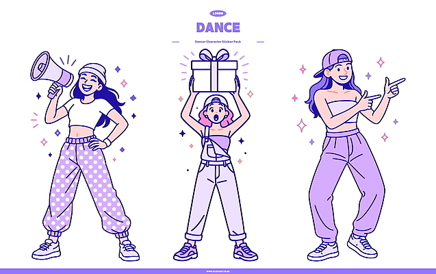 캐릭터 디자인 옷 여자 감정 예술 컬러 포즈 일러스트 장신구 모션 귀여움 기쁨 에너지 표현 춤 만화 즐거움 창의성 스타일 국내일러스트 일러캐릭터 AI파일 컨셉 문화예술 사람 파일형식 벡터