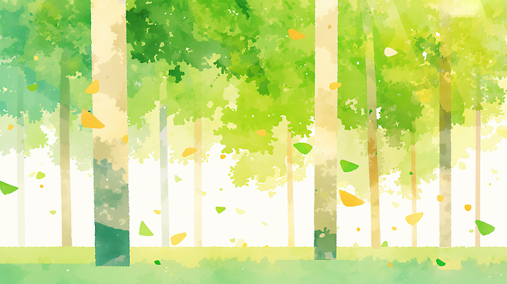 JPG 나무 식물 잎 일러스트 자연 바람 밝음 풍경 초록색 여름 햇빛 평화 환경 가을 대기 숲 생태계 조화 수목 국내일러스트 AI일러스트 AI콘텐츠 자연요소 계절 컬러 컨셉 날씨 태양 파일형식