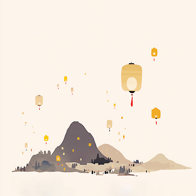 JPG 구름 전통 감정 문화 일러스트 자연 하늘 조명 산 풍경 평화 축제 일몰 금색 저녁 멀리 뷰티풀 색감 풍등 국내일러스트 AI일러스트 AI콘텐츠 자연요소 컬러 컨셉 노을 야간 생태계 파일형식