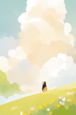 JPG 동물 구름 꽃 여유 일러스트 자연 하늘 생명 풍경 초원 일상 여름 빛 반려동물 평화 고양이 감상 분위기 언덕 뷰티풀 색감 국내일러스트 펫로스증후군 반려동물장례 AI일러스트 AI콘텐츠 자연요소 식물 계절 감정 컨셉 포유류 라이프 질병 생태계 장례 파일형식