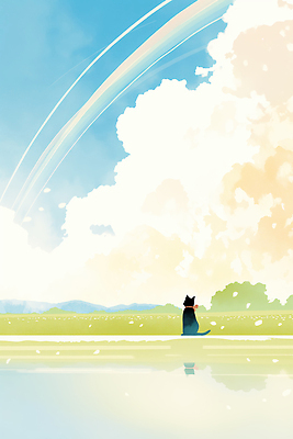 JPG 동물 구름 컬러 일러스트 자연 하늘 휴식 따뜻함 풍경 초원 반려동물 평화 고양이 고요 일몰 시골 숲 강가 눈부심 오후 국내일러스트 펫로스증후군 반려동물장례 AI일러스트 AI콘텐츠 자연요소 컨셉 포유류 강 노을 질병 생태계 장례 파일형식