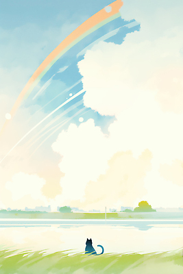 JPG 동물 구름 호수 컬러 무지개 일러스트 자연 하늘 미술 풍경 일상 여름 파란색 반려동물 평화 고양이 고요 감상 관찰 뷰티풀 국내일러스트 펫로스증후군 반려동물장례 AI일러스트 AI콘텐츠 자연요소 계절 컨셉 포유류 모션 문화예술 라이프 질병 생태계 장례 파일형식