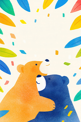 JPG 동물 행복 감정 조각 잎 일러스트 곰 포옹 자연 생명 동화 사랑 우정 표현 포근함 그림 순간 국내일러스트 AI일러스트 AI콘텐츠 식물 포유류 안기 친구 감각 생태계 파일형식