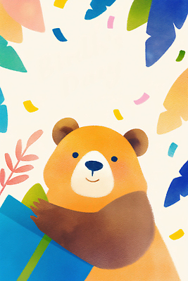 JPG 식물 동물 캐릭터 행복 컬러 백그라운드 일러스트 곰 자연 표정 풍경 장식 파티 귀여움 축제 상쾌 그림 일러캐릭터 AI일러스트 AI콘텐츠 감정 컨셉 포유류 이벤트 생태계 파일형식